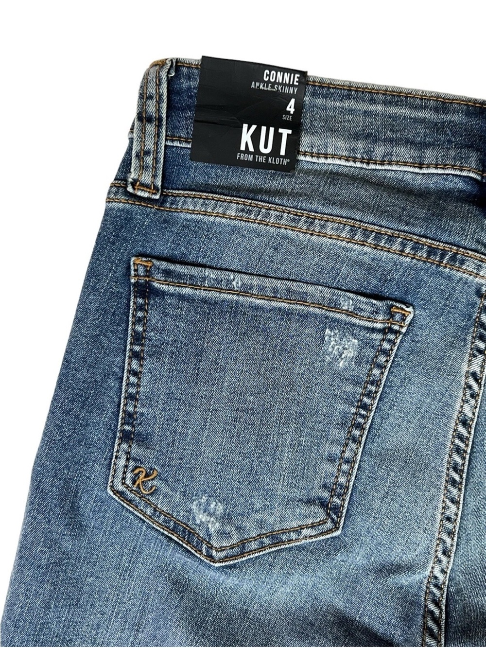 Women's KUT Connie Ankle Skinny Zip Fly Jeans Raw Hem Stretch Size 4 Blue - Picture 9 of 12